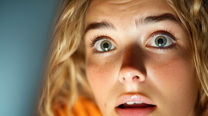 Fearful woman caught in a moment of terror in a dimly lit room