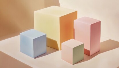 Fototapeta premium Pastel cubes arranged on a beige background.