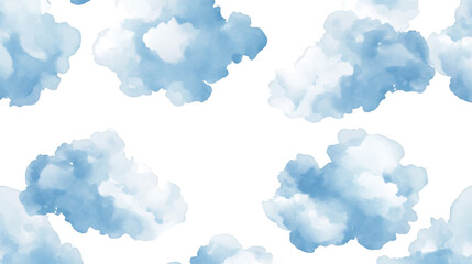 Seamless pattern of watercolor clouds on transparent background, ideal for textile, wrapping paper, or scrapbooking projects