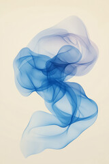 Delicate, flowing loops of ultramarine ribbons forming abstract wave shapes, set off by subtle