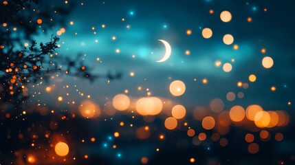 Obraz premium Magical Night Sky with Crescent Moon and Sparkling Lights