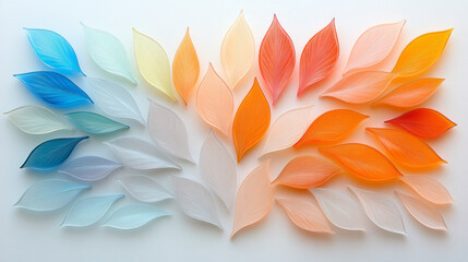 Grouping of curved, flame-hued glass leaves fanned out in a radial pattern, giving a warm, radiant