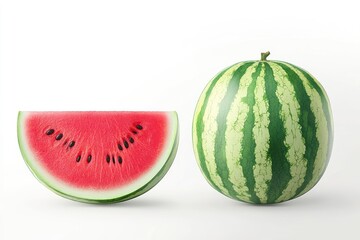 Whole watermelon and a juicy red slice