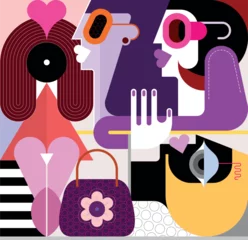 Tableau sur plexiglas Art abstrait Three women and a girl in a smart dress vector illustration.  ©  danjazzia