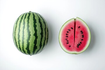 Whole watermelon and a halved watermelon slice
