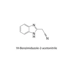 1H-Benzimidazole-2-acetonitrile skeletal structure.Benzimidazole compound schematic illustration. Simple diagram, chemical formula.