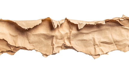 Crumpled brown wrapping paper displaying torn edges against transparent backdrop