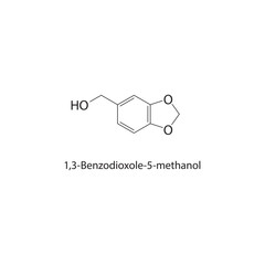 1,3-Benzodioxole-5-methanol skeletal structure.Alcohol compound schematic illustration. Simple diagram, chemical formula.