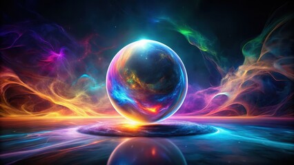 Mysterious aura of swirling colors envelops a dark space, ethereal atmosphere