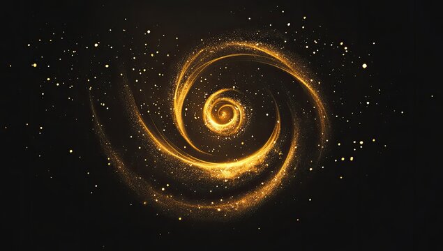 Golden spiral swirl abstract design on dark background