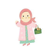 ramadhan elements - cute muslimah on ramadhan - cute islamic hijab girl on ied mubarak