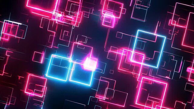 Geometric neon background with squares