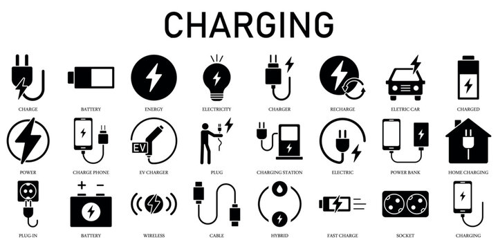 Set of Charging Icons or symbols Vector fully editable file
