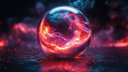 Enigmatic Orb: A Symphony of Red and Blue Flames