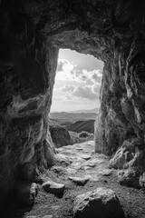 Black and White Cave Entrance
