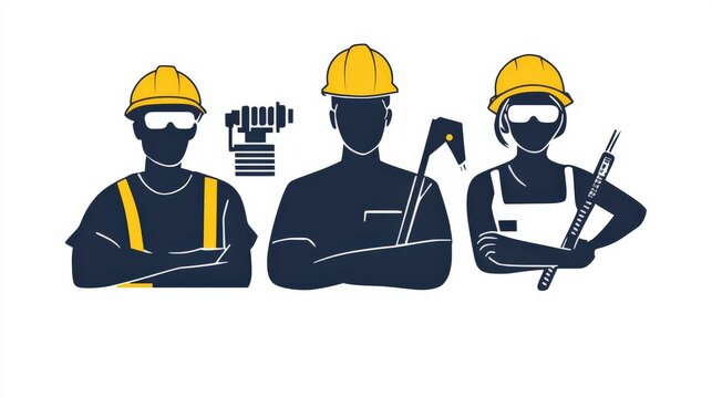 Three Construction Workers Representing Different Trades