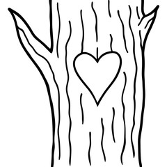 Rustic Love Carved Heart on Tree Line Art