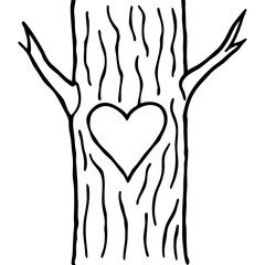 Rustic Love Carved Heart on Tree Line Art