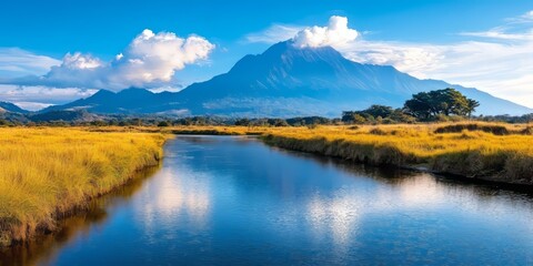 Obraz premium Majestic mountain reflection serene river nature photography vibrant landscape peaceful viewpoint