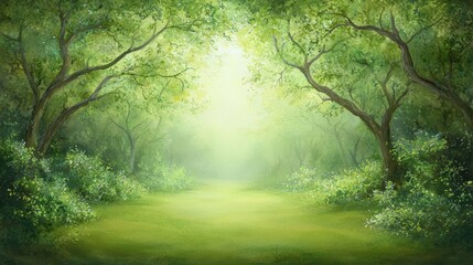 Fototapeta premium Journey into serenity, a captivating painting of forest path discover