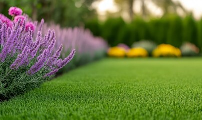 Obraz premium Lush flower garden display in local park a close-up serenity of nature's beauty