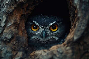 Owl Peeking from Hole