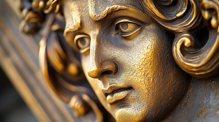An Exquisite Close-Up Image of a Bronze Statue Depicting a Graceful Woman in a Serene Pose Surrounded by Delicate Textures and Intricate Details