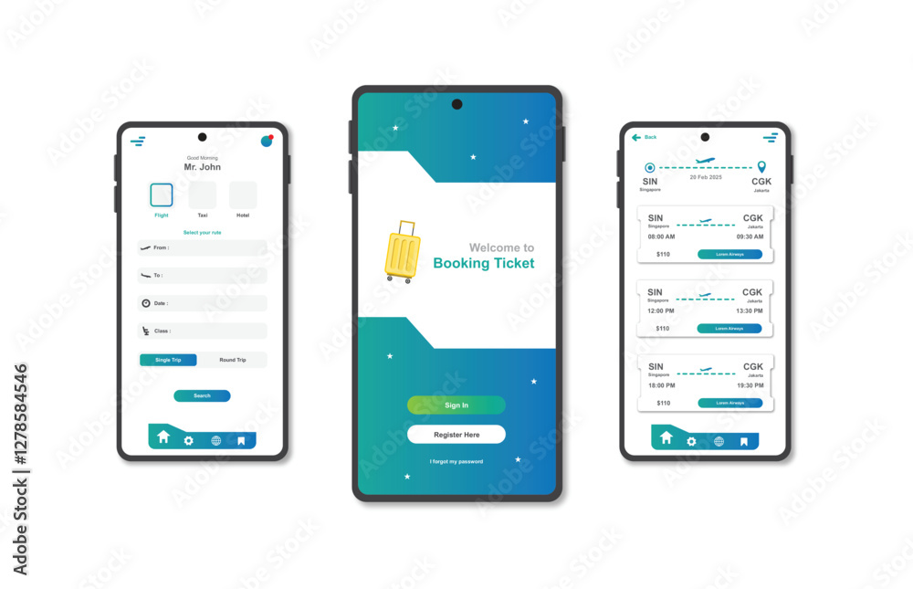 Wall mural online airline ticket booking design for mobile application. airline ticket booking platform screen.