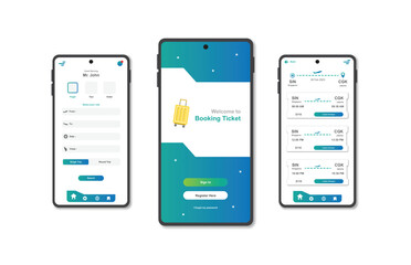 Online airline ticket booking design for mobile application. Airline ticket booking platform screen. Graphical user interface for responsive mobile applications