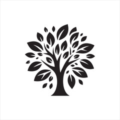 Silhouette tree icon, logotype in simple  design on white background.