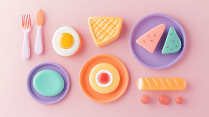 picnic conpect, plates with food items including eggs, bread, and cheese