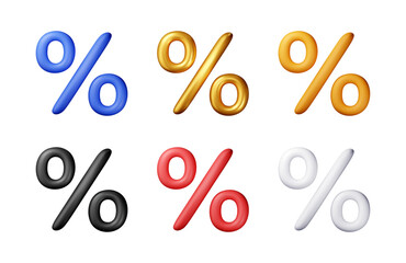 3D set of realistic percent sign isolated. Render money finance or business concept. Percentage, sale, discount, promotion shopping symbol. Offer, price tag, coupon, bonus. Vector illustration