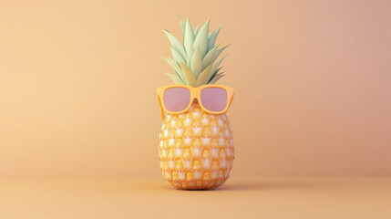 picnic conpect, pineapple wearing sunglasses against soft background, exuding fun vibe