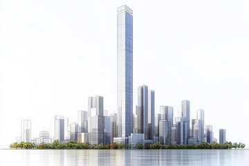 Fototapeta premium Modern Cityscape Skyline Architectural Design Drawing Illustration