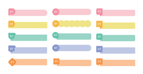 Set of abstract, geometric shaped labels, banners, frames, tags, points, ribbons illustrations. It is used as a design template source for business, events, etc.