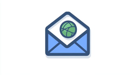 International Mail Icon with Globe Symbol on Plain Background
