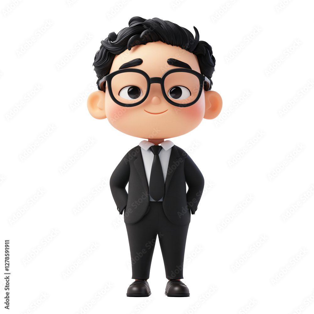 Poster 3d cartoon character in a suit and tie with q-version styling for animated content or illustrations