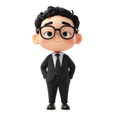 Obraz premium 3d cartoon character in a suit and tie with q-version styling for animated content or illustrations