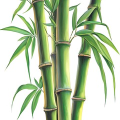 Fototapeta premium Lush Green Bamboo Stalks with Vibrant Leaves on White Background.