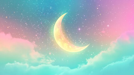 Fototapeta premium Pastel Crescent Moon in a Dreamy Night Sky