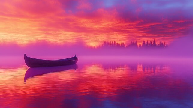Pastel Ojibwe Scene of a Solitary Boat on Expansive Waters