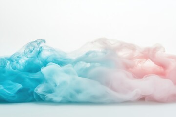 Obraz premium Blue and pink ink clouds merging on a white background. Abstract art and creative visualization
