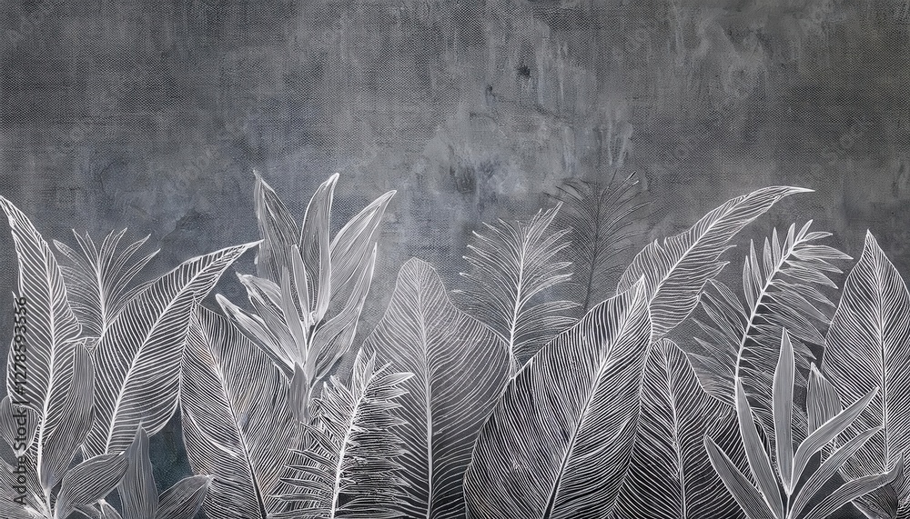 Poster abstract illustration of white feather-like shapes against dark textured background, suitable for mo