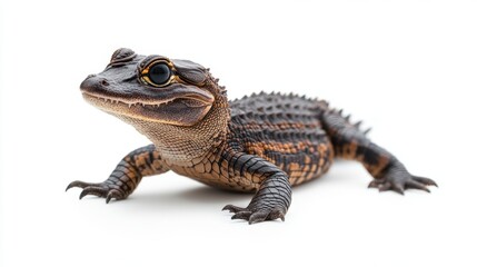 Naklejka premium Baby Alligator Posing Against White Background