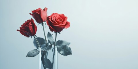 Obraz premium A beautiful vase that is filled with vibrant red roses is sitting on a table