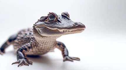 Naklejka premium Young Alligator Posing Against A White Background