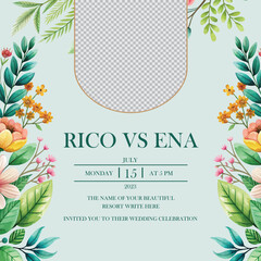 Photo Arch greenery wedding Save the Date Bookmark. Glitter floral ornate design template.