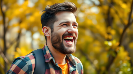 Fototapeta premium portrait of young man in autumn park
