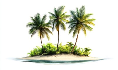 Obraz premium Tropical Coconut Palm Trees Isolated on White Background, Three Lush Palms Standing Out, Exotic Plant, Vibrant Green Foliage, Beach Landscape Concept
