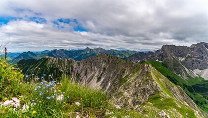 Fototapeta premium Breathtaking view from the summit of the Rotspitze in the Allgau Alps of Bavaria